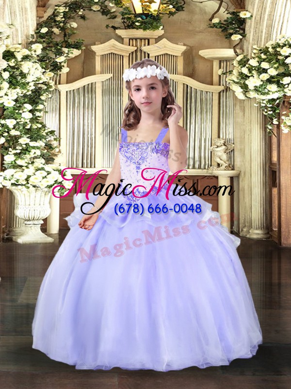 wholesale sleeveless floor length beading lace up pageant dress toddler with lavender