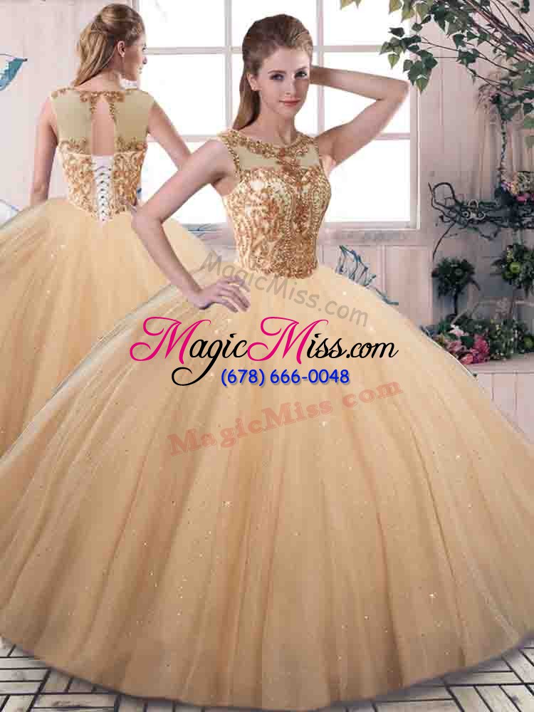 wholesale customized scoop sleeveless tulle quinceanera dress beading lace up