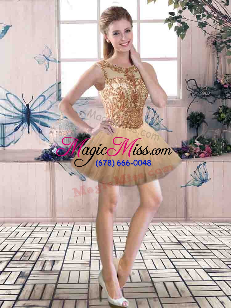 wholesale scoop sleeveless sweet 16 dress floor length beading gold tulle