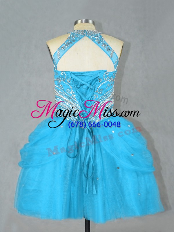 wholesale sleeveless lace up mini length beading prom gown