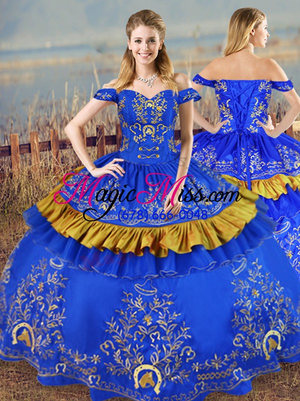 wholesale luxury sleeveless embroidery and ruffled layers lace up vestidos de quinceanera
