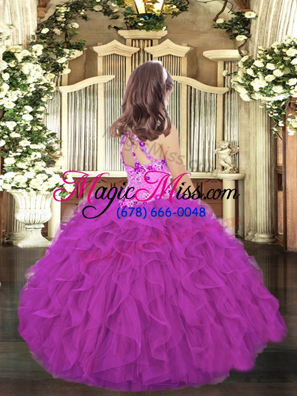 wholesale latest floor length purple little girls pageant dress halter top sleeveless lace up