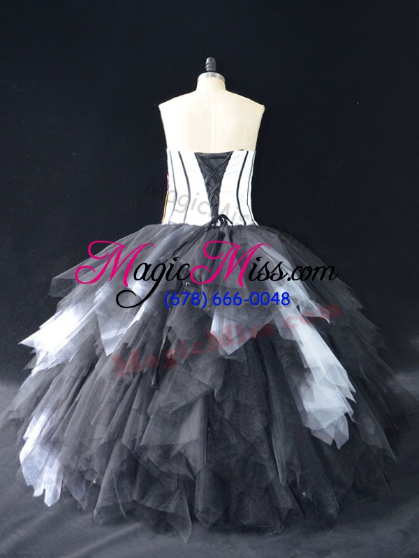 wholesale pretty floor length lace up 15th birthday dress white and black for sweet 16 and quinceanera with lace and ruffles