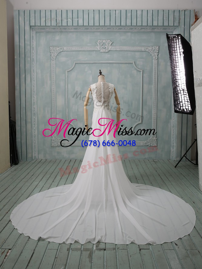 wholesale exquisite white column/sheath lace wedding gown zipper chiffon sleeveless