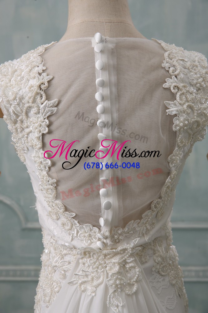 wholesale exquisite white column/sheath lace wedding gown zipper chiffon sleeveless