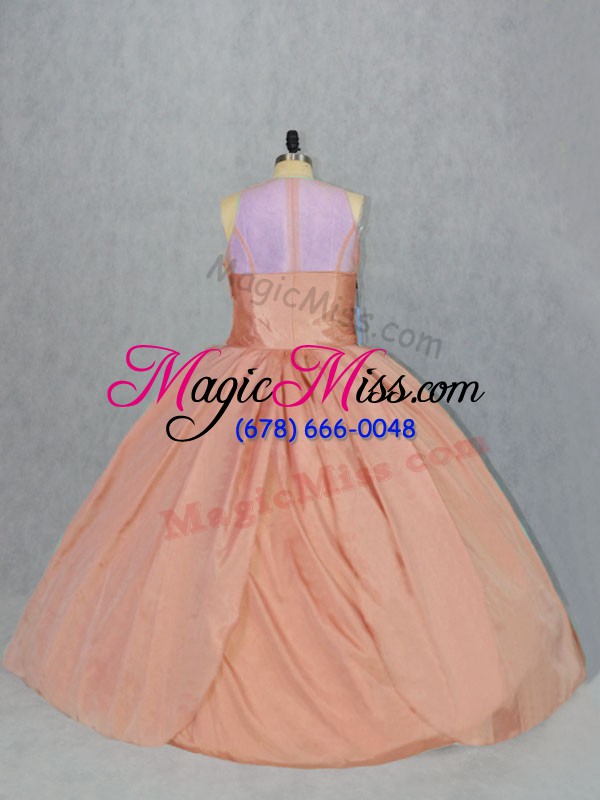 wholesale attractive floor length peach 15th birthday dress taffeta sleeveless embroidery