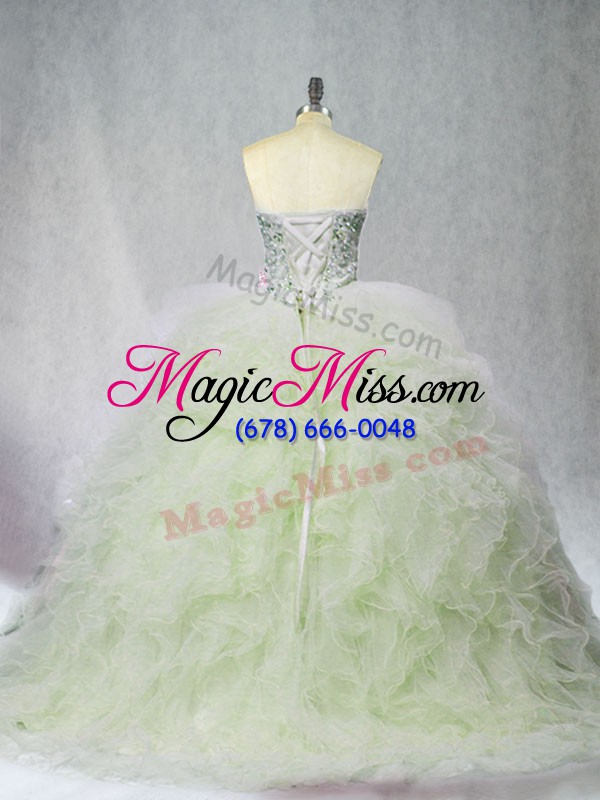 wholesale yellow green sleeveless beading lace up sweet 16 quinceanera dress