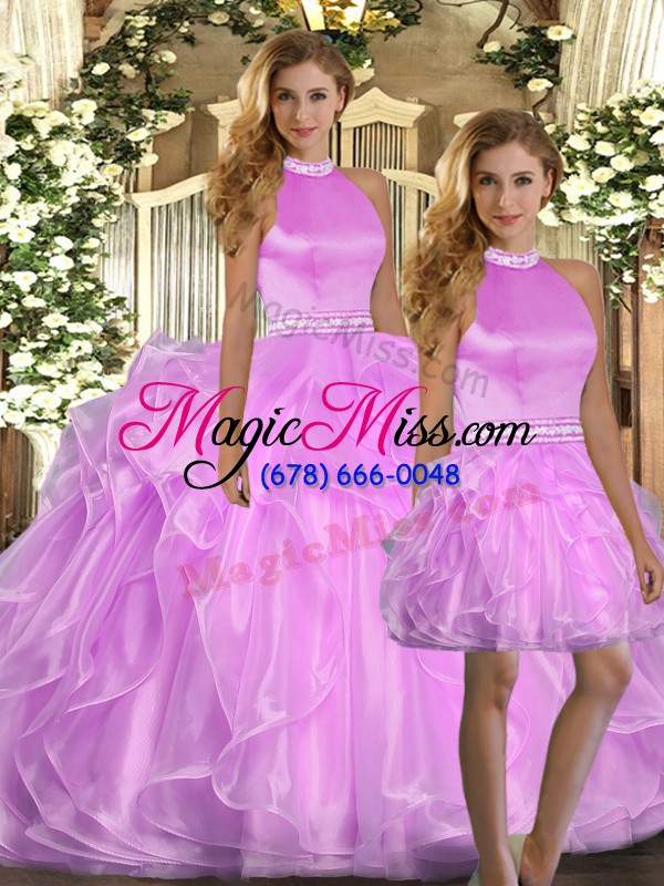wholesale lilac lace up quinceanera gown beading and ruffles sleeveless floor length