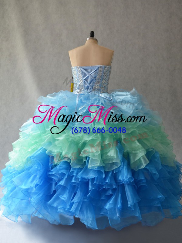 wholesale sleeveless floor length beading and ruffles lace up 15 quinceanera dress with multi-color