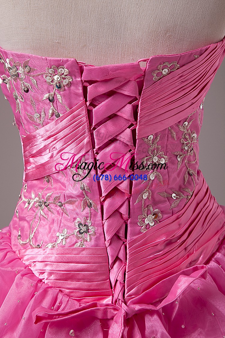 wholesale great floor length lace up quinceanera dresses rose pink for sweet 16 and quinceanera with embroidery