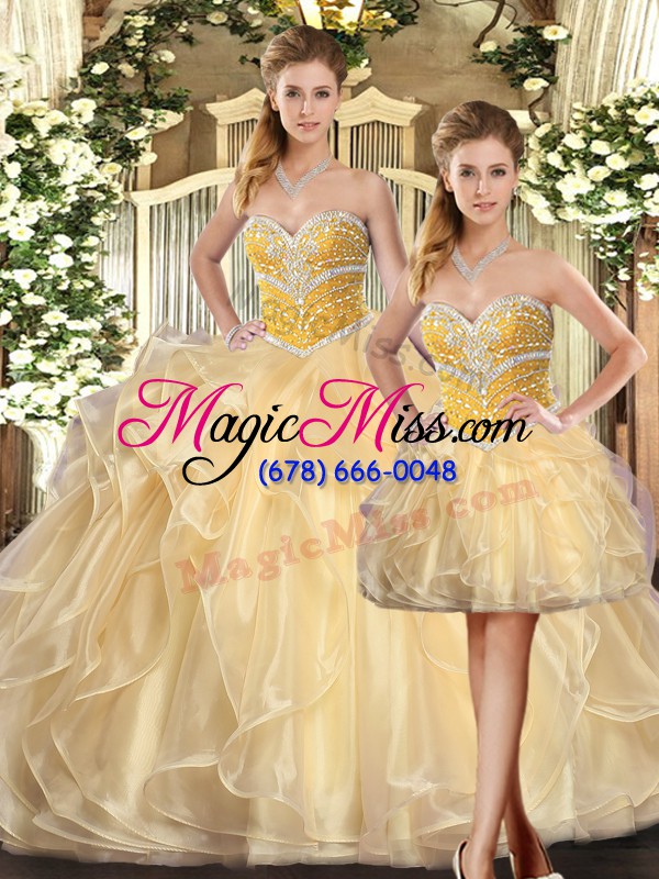 wholesale champagne ball gowns beading and ruffles vestidos de quinceanera lace up organza sleeveless floor length