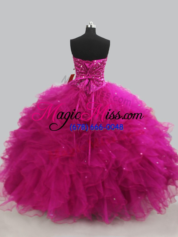 wholesale great fuchsia sweetheart neckline beading and ruffles 15 quinceanera dress sleeveless lace up