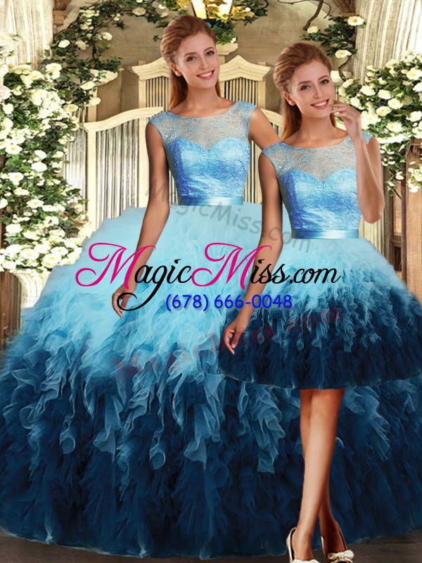 wholesale floor length multi-color quinceanera gowns scoop sleeveless lace up