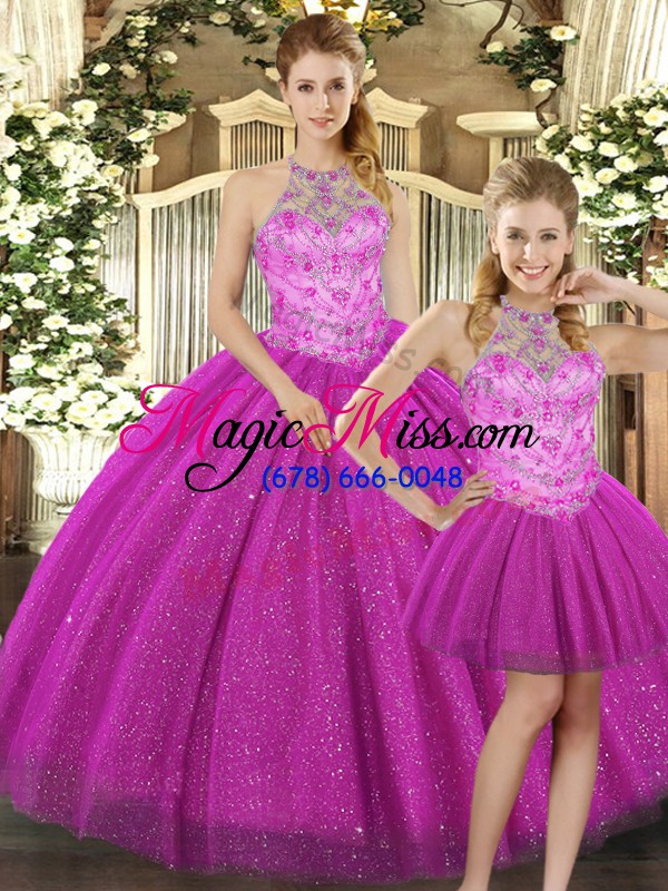 wholesale popular halter top sleeveless tulle 15 quinceanera dress beading lace up