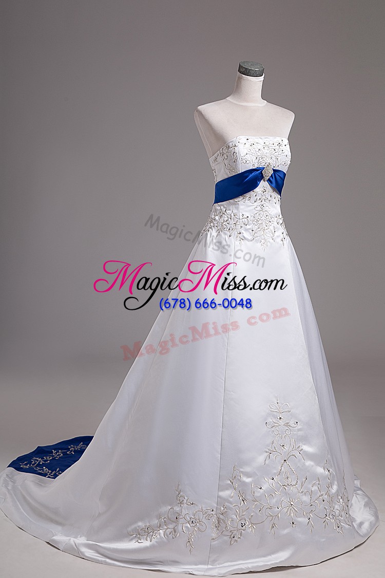 wholesale sleeveless brush train lace up beading and embroidery bridal gown