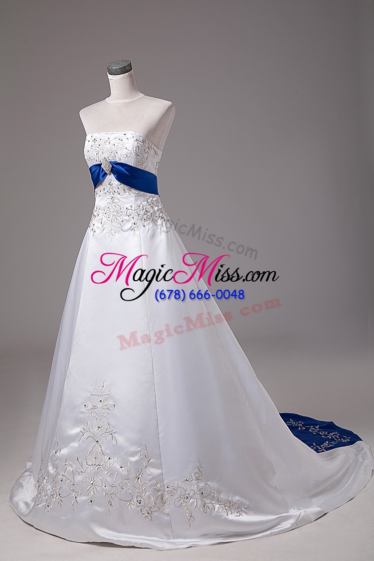 wholesale sleeveless brush train lace up beading and embroidery bridal gown