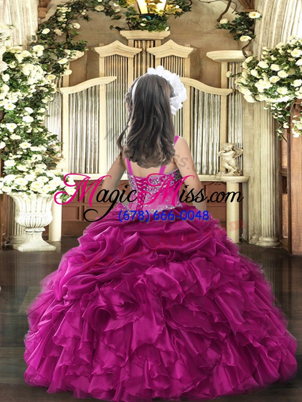 wholesale cute organza sleeveless floor length kids formal wear and beading and ruffles