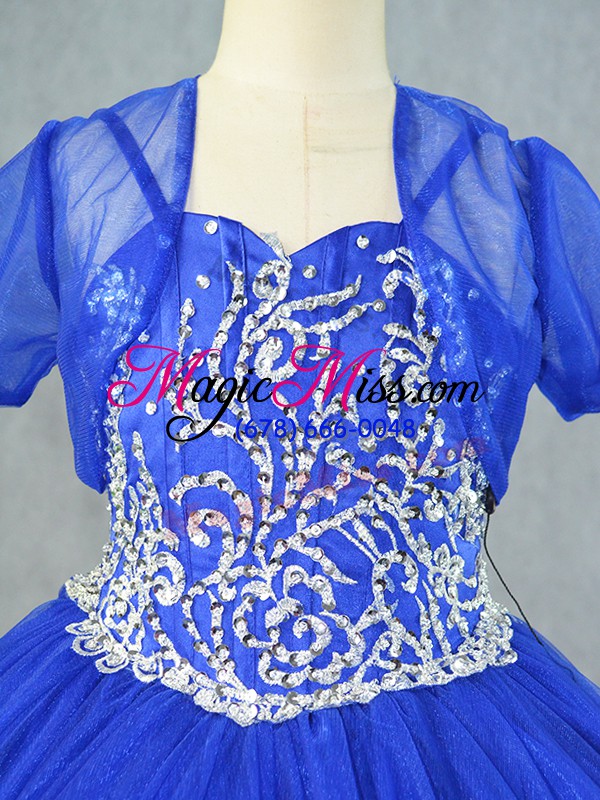 wholesale popular royal blue lace up sweet 16 dress embroidery sleeveless floor length