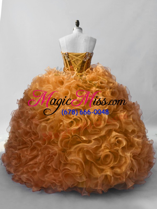 wholesale gold lace up sweetheart sequins quinceanera dresses organza sleeveless