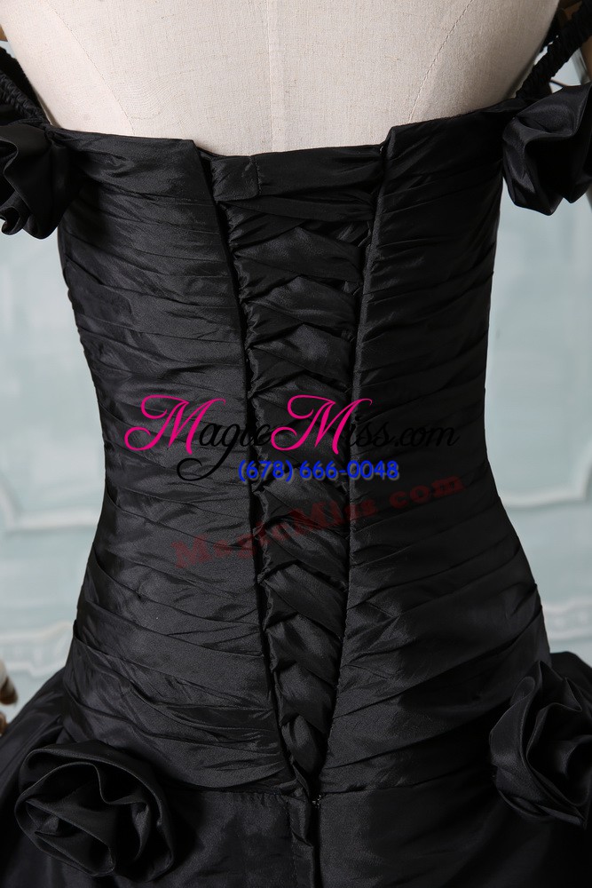 wholesale sumptuous black sleeveless pick ups and hand made flower lace up quinceanera dresses