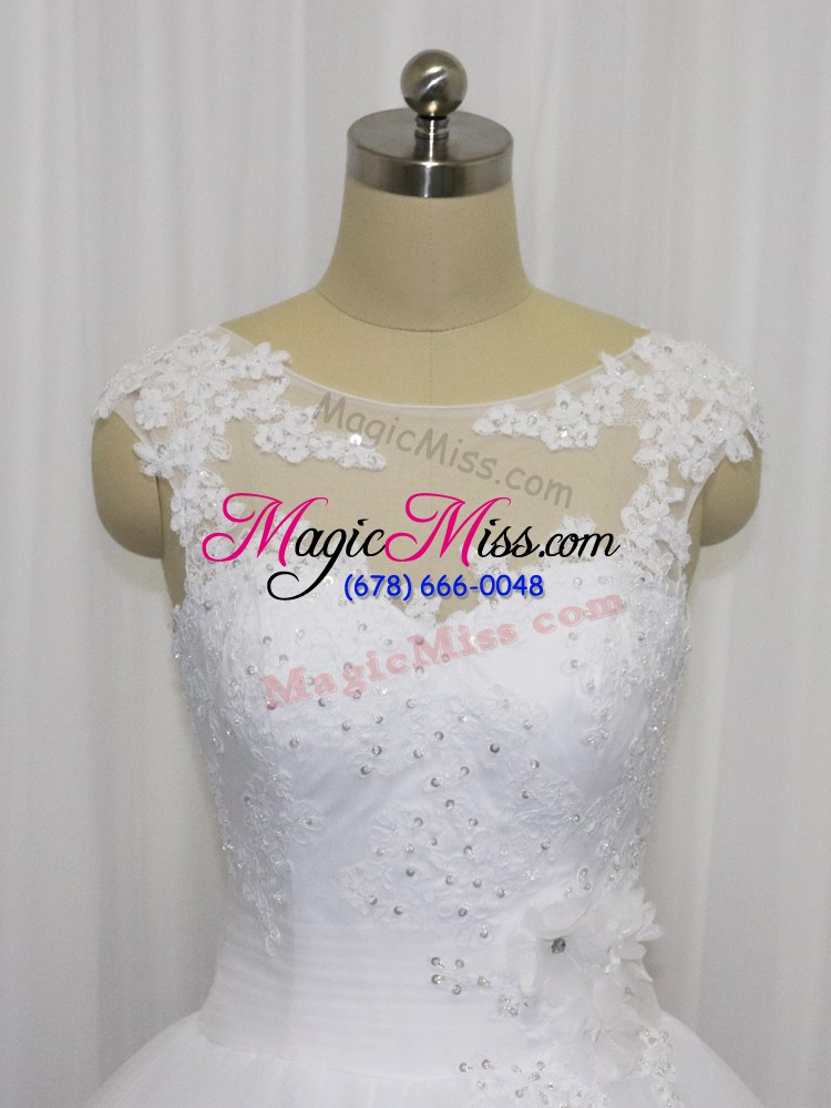 wholesale wonderful sleeveless floor length beading and lace and hand made flower clasp handle wedding dresses with white