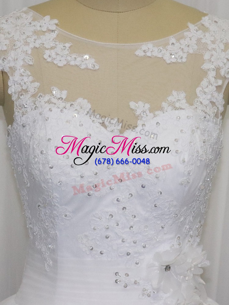 wholesale wonderful sleeveless floor length beading and lace and hand made flower clasp handle wedding dresses with white