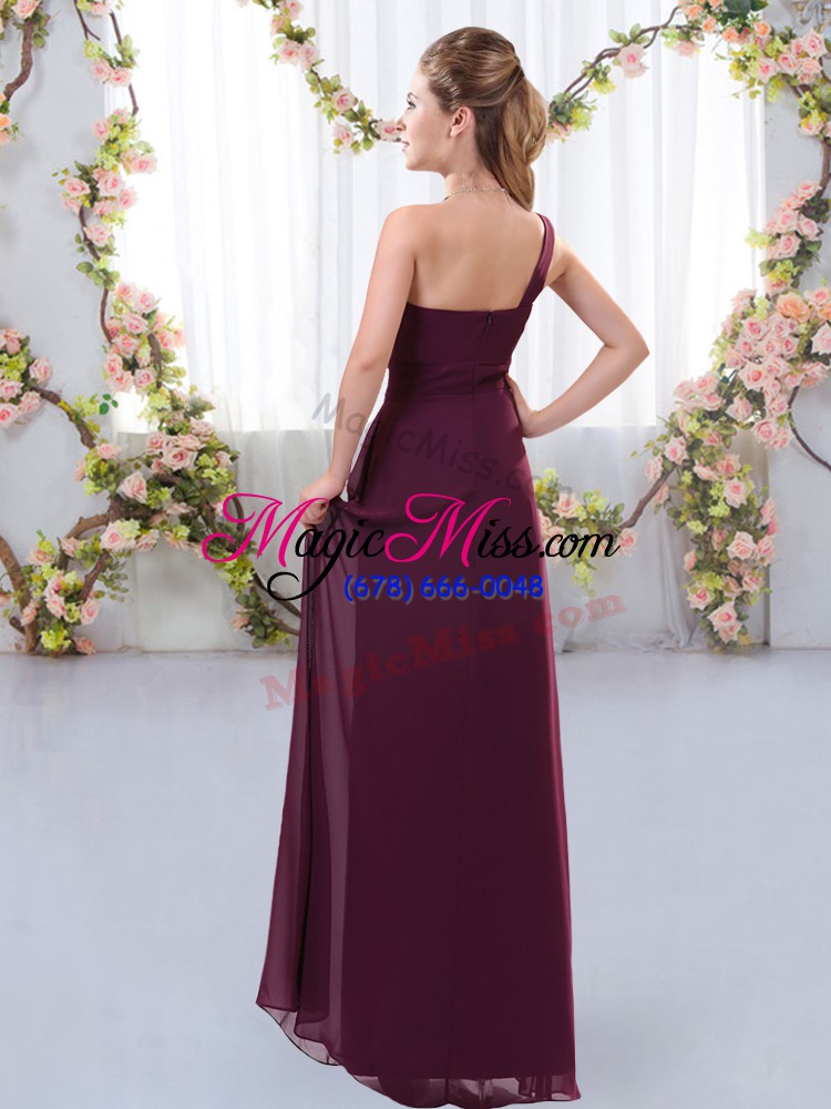 wholesale ruching bridesmaid gown burgundy zipper sleeveless floor length