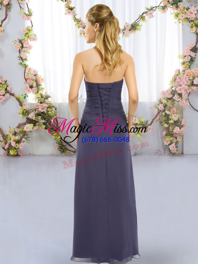 wholesale sleeveless lace up floor length ruching wedding party dress