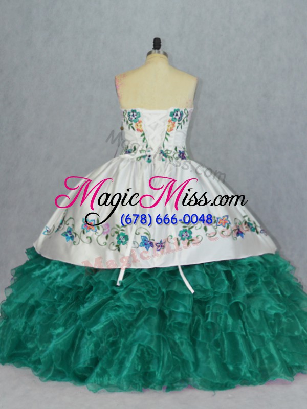 wholesale glittering floor length turquoise vestidos de quinceanera organza sleeveless embroidery and ruffles