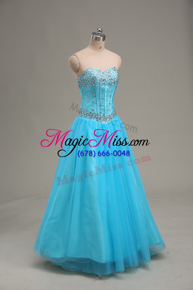 wholesale excellent tulle sweetheart sleeveless lace up beading pageant dress for teens in aqua blue