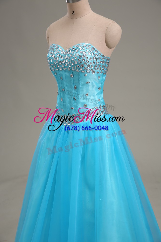 wholesale excellent tulle sweetheart sleeveless lace up beading pageant dress for teens in aqua blue