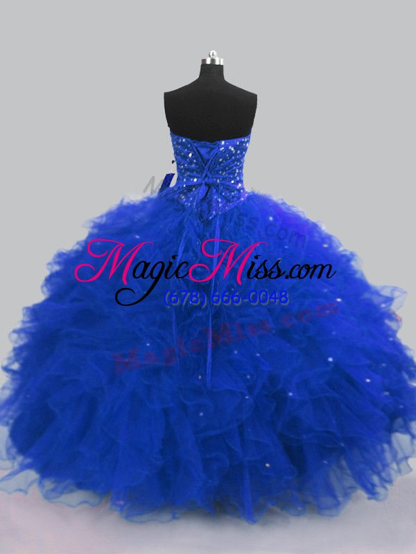 wholesale royal blue ball gowns sweetheart sleeveless tulle floor length lace up beading and ruffles sweet 16 dresses