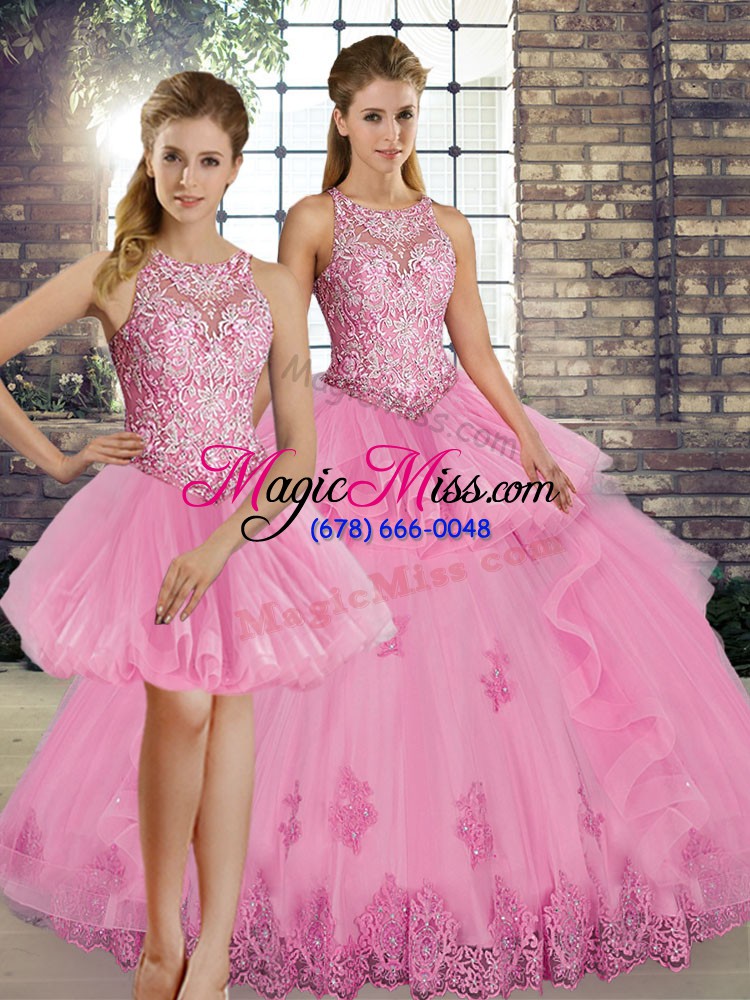wholesale scoop sleeveless tulle sweet 16 dresses lace and embroidery and ruffles lace up