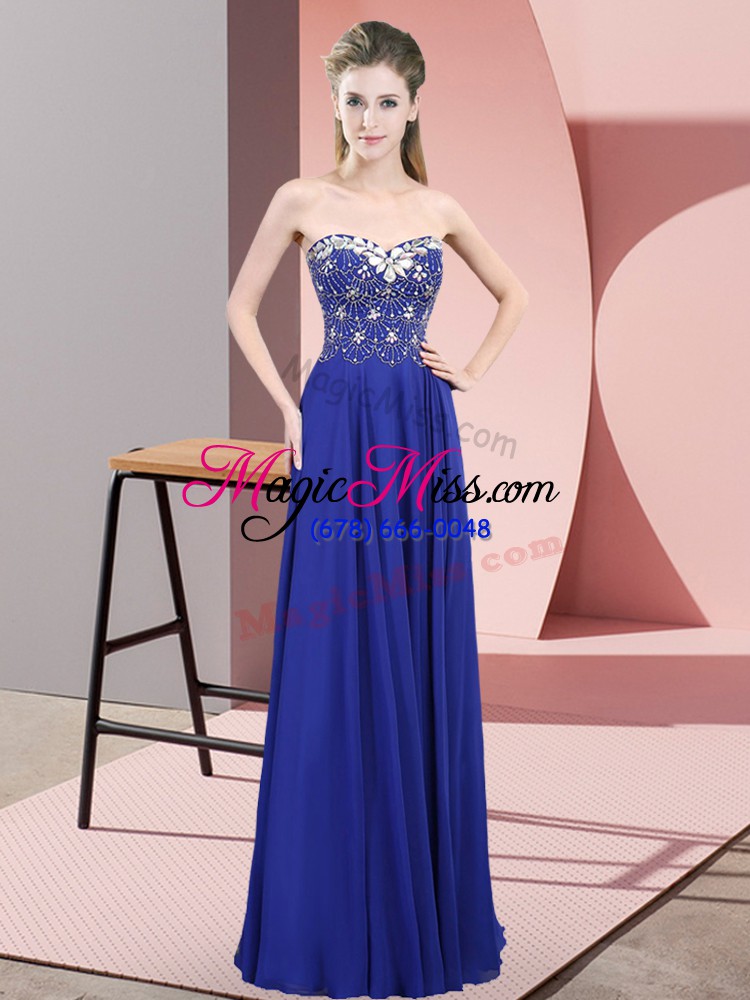wholesale stylish sweetheart sleeveless prom dresses floor length beading royal blue chiffon