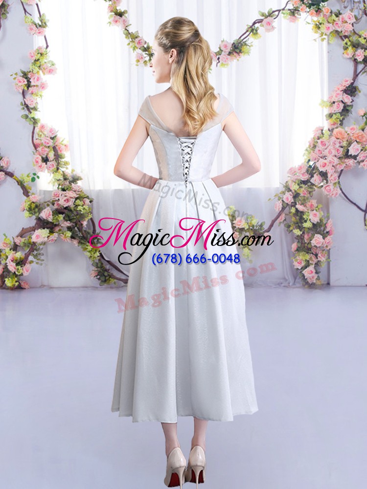 wholesale satin cap sleeves tea length court dresses for sweet 16 and appliques