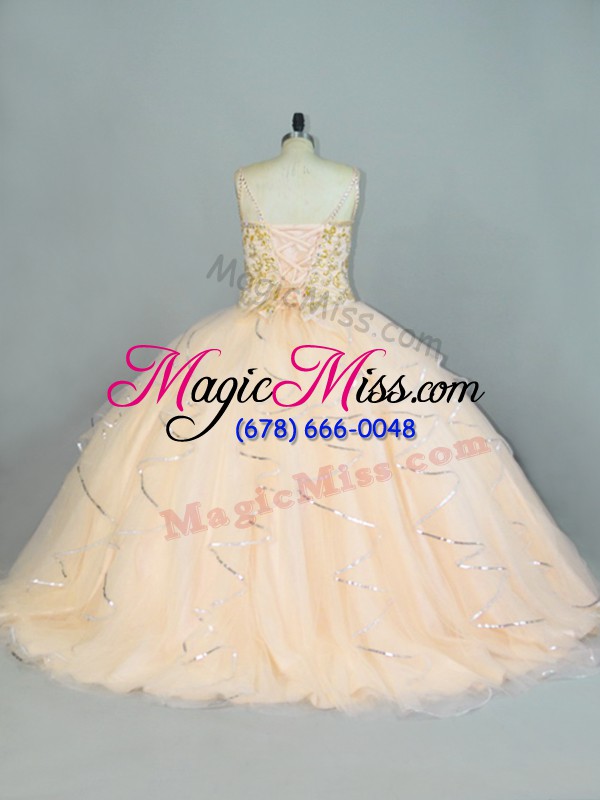 wholesale clearance champagne sleeveless beading and ruffles floor length sweet 16 quinceanera dress