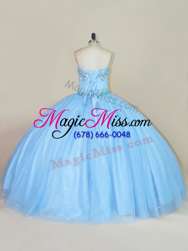 wholesale suitable blue tulle lace up sweet 16 dresses sleeveless floor length beading