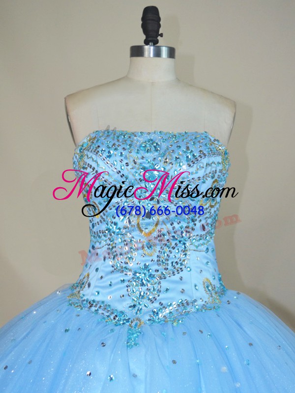 wholesale suitable blue tulle lace up sweet 16 dresses sleeveless floor length beading