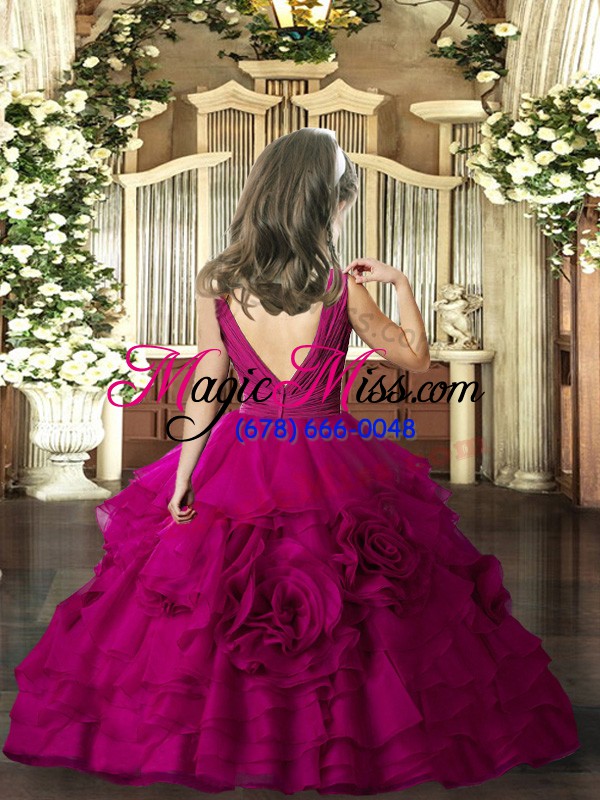 wholesale custom fit floor length backless girls pageant dresses fuchsia for party and sweet 16 and wedding party with beading