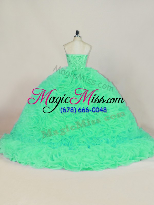 wholesale glittering green sweetheart lace up beading and ruffles quinceanera dresses court train sleeveless