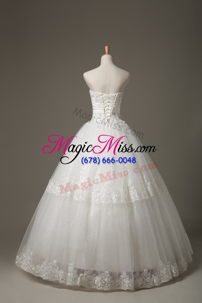 wholesale wonderful white wedding dress wedding party with beading and lace strapless sleeveless lace up