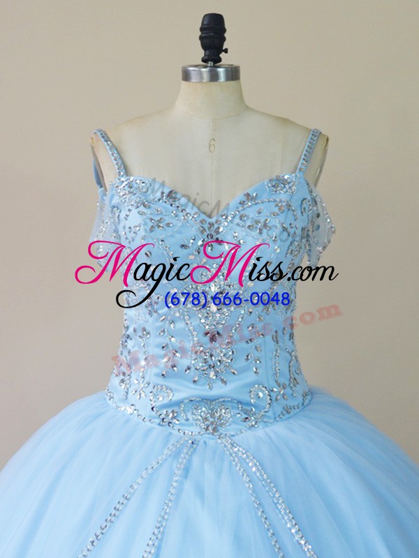 wholesale pretty ball gowns sleeveless light blue quinceanera dress brush train lace up