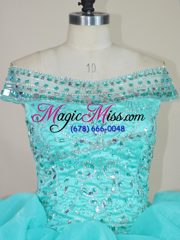 wholesale aqua blue sleeveless floor length beading and ruffles lace up quinceanera dresses