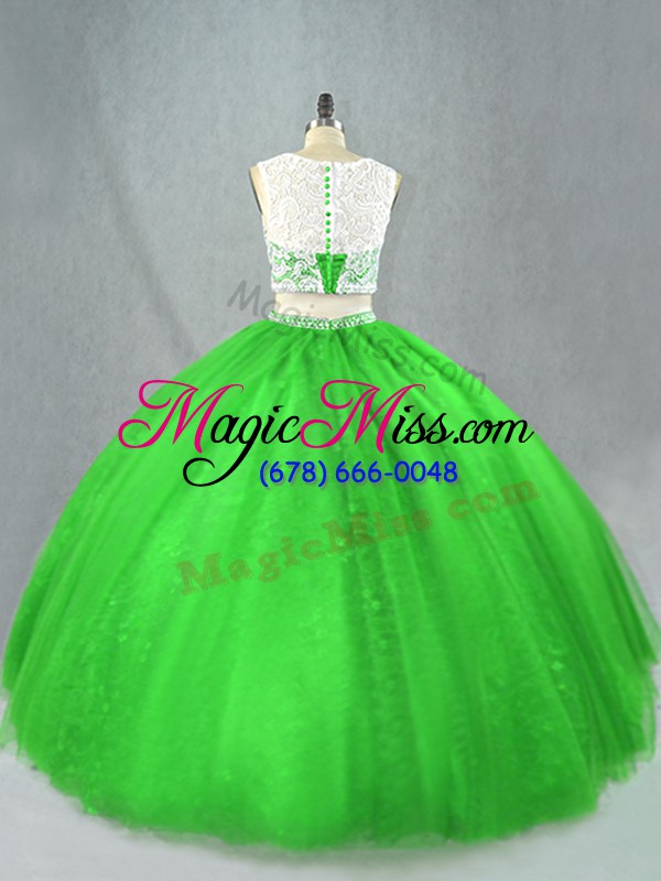 wholesale simple green zipper scoop beading quinceanera dress tulle sleeveless