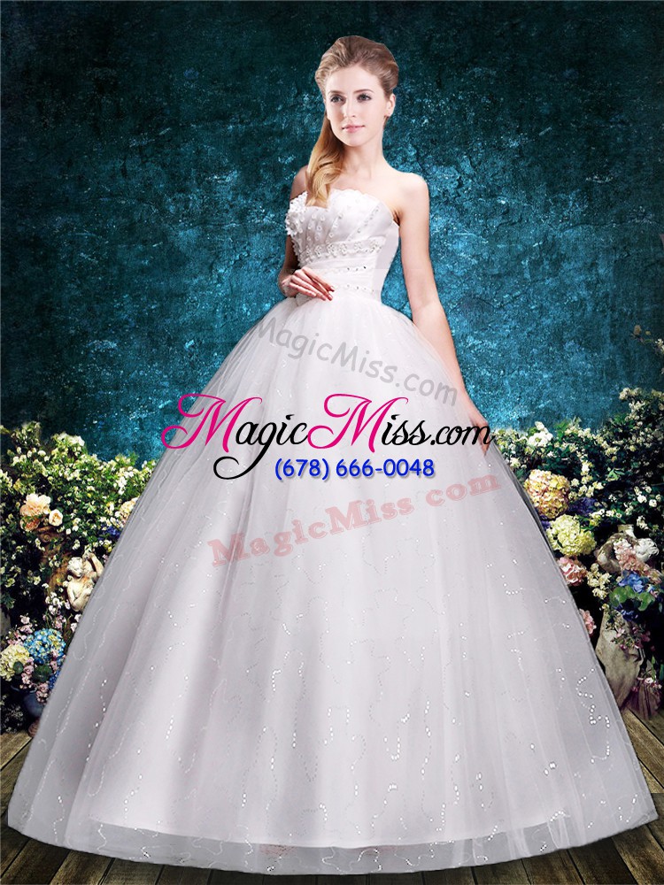 wholesale appliques wedding dress white lace up sleeveless floor length