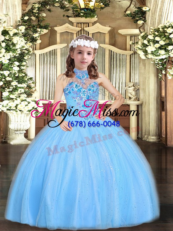wholesale trendy baby blue little girl pageant dress for with appliques halter top sleeveless lace up