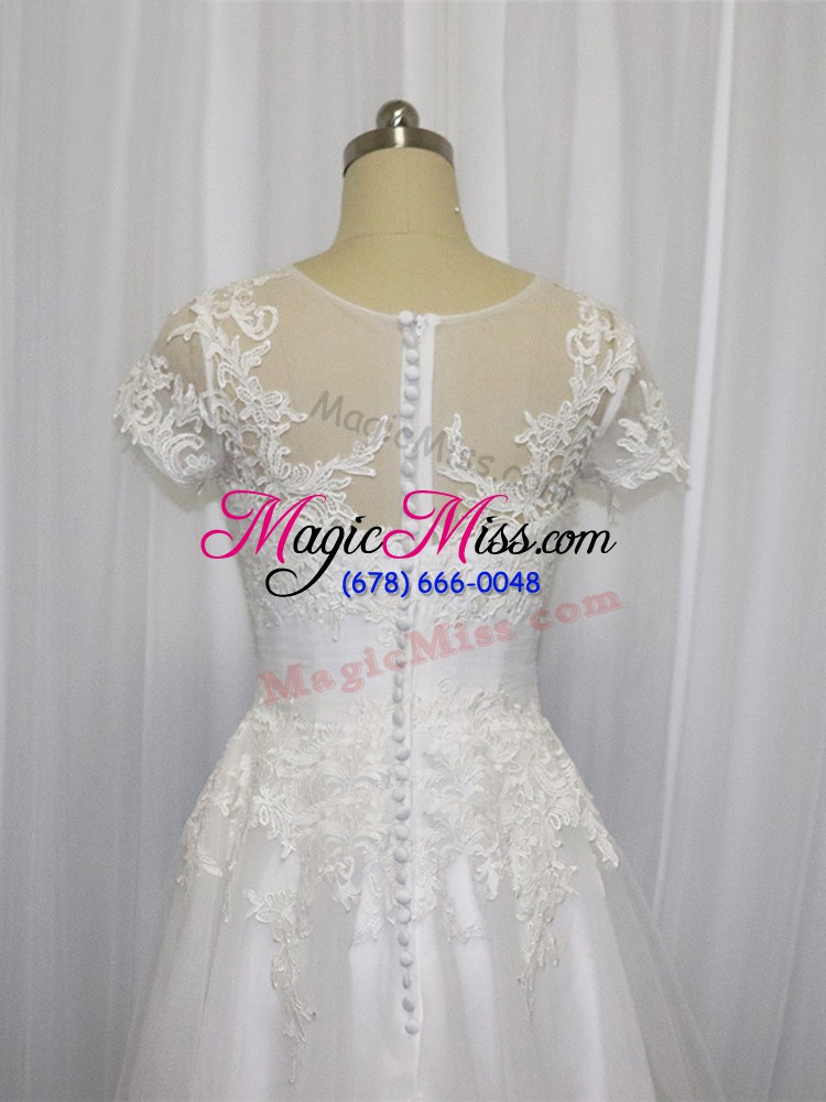wholesale fitting white tulle zipper wedding dresses short sleeves mini length lace
