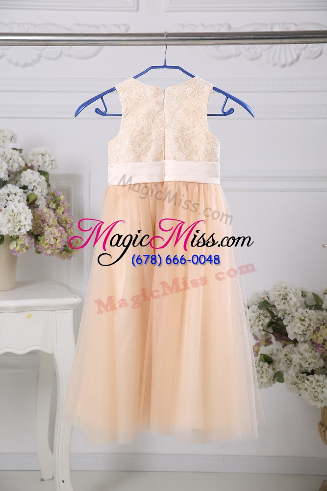 wholesale noble lace and belt flower girl dress peach zipper sleeveless floor length