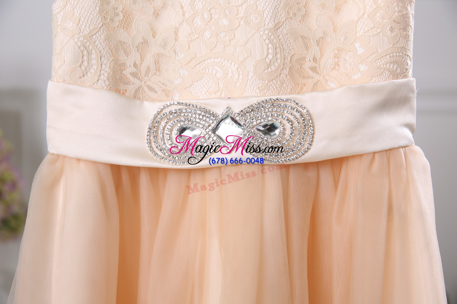 wholesale noble lace and belt flower girl dress peach zipper sleeveless floor length