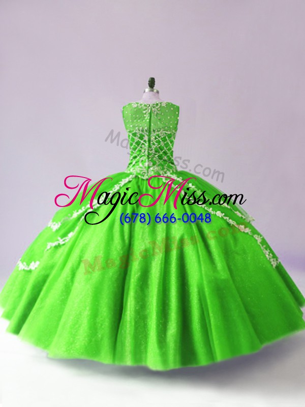 wholesale beading and appliques sweet 16 dresses green zipper sleeveless floor length